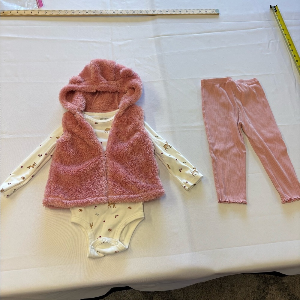 Carter's Pink Fuzzy Vest with White Onesie